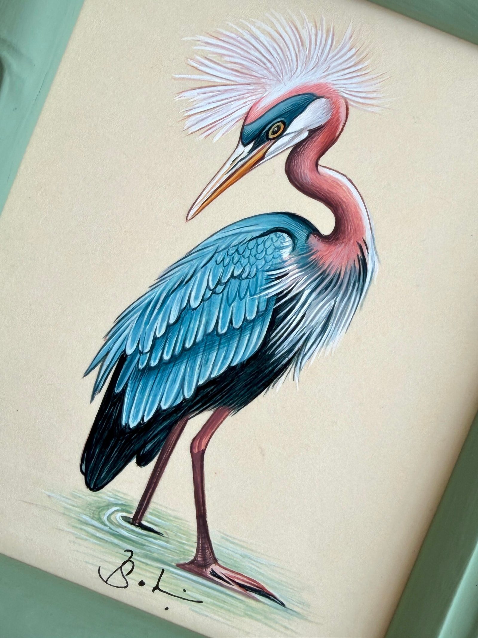 Hand-Painted Blue Heron Painting, Celestine - Image 2
