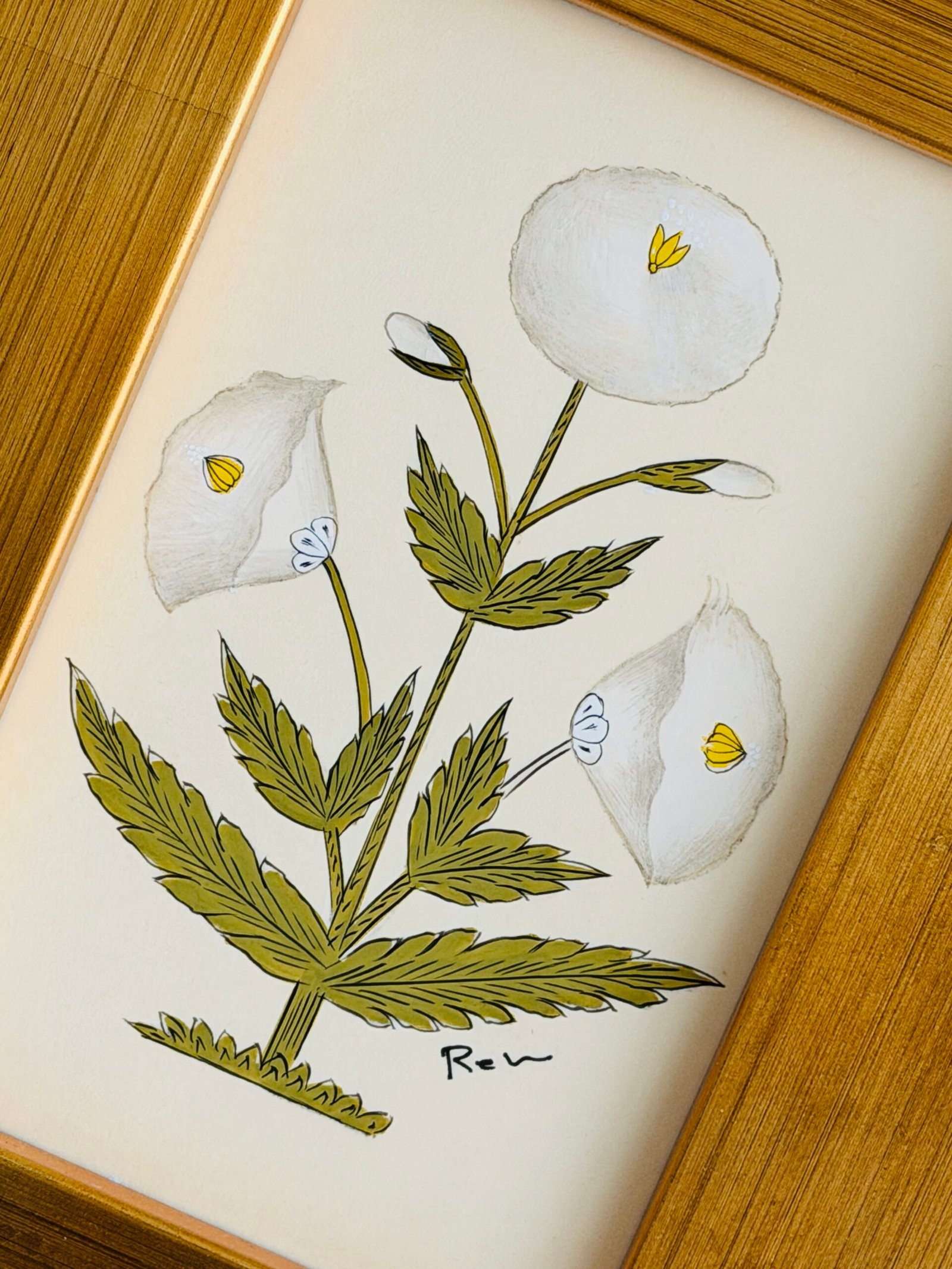 Hand-Painted White Floral Motif Painting - Image 2