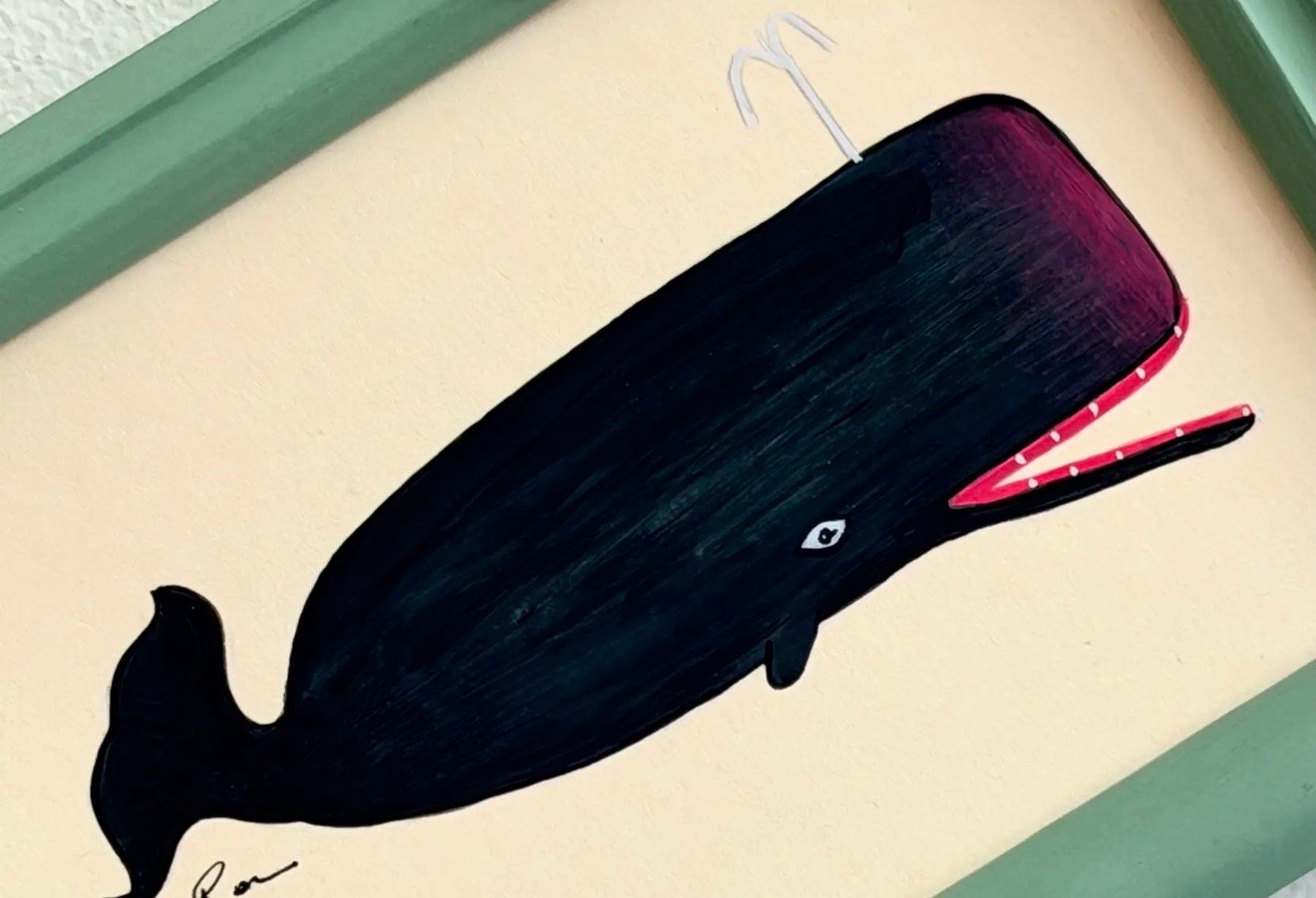 Hand-Painted Baby Whale Painting, Ole - Image 2