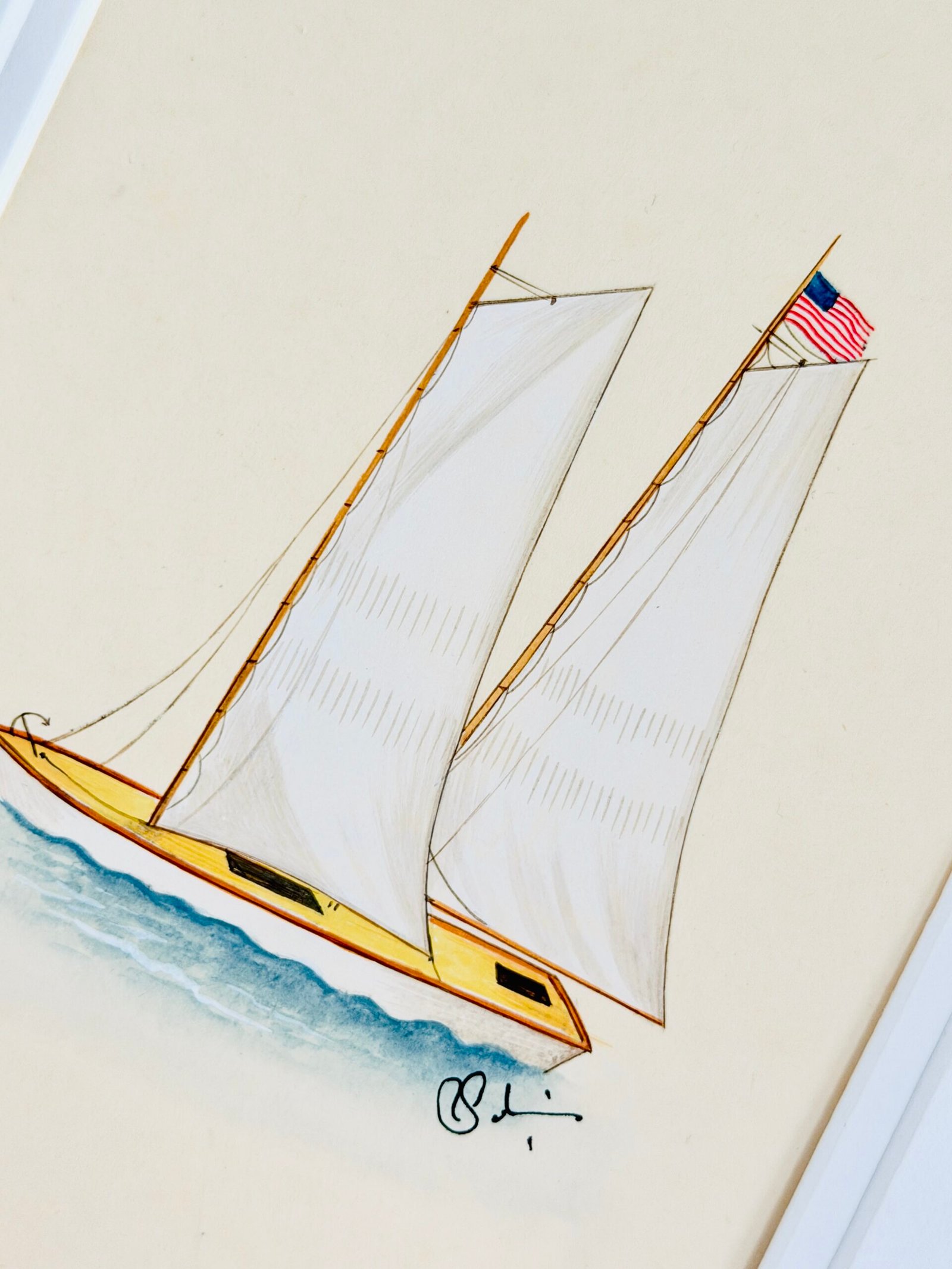 Hand-Painted Sailboat Painting, Sailing Free - Image 2