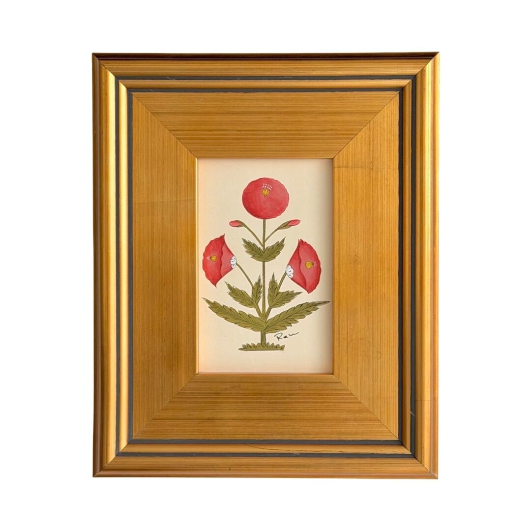 Hand-Painted Red Floral Motif Painting