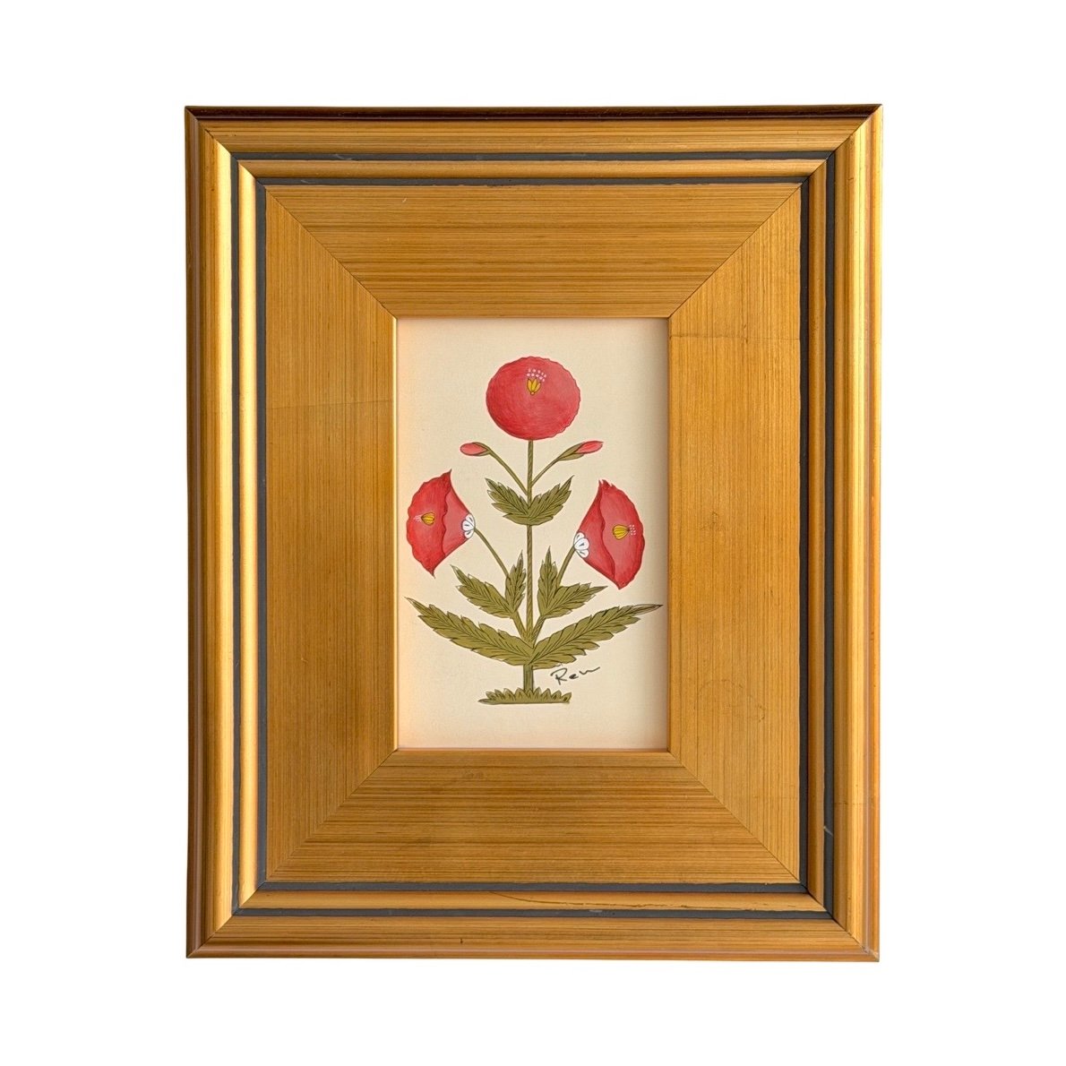 Hand-Painted Red Floral Motif Painting