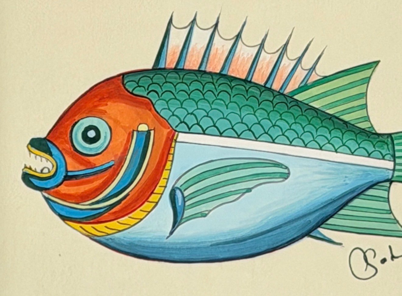 Hand-Painted Fish Painting, Mango - Image 2