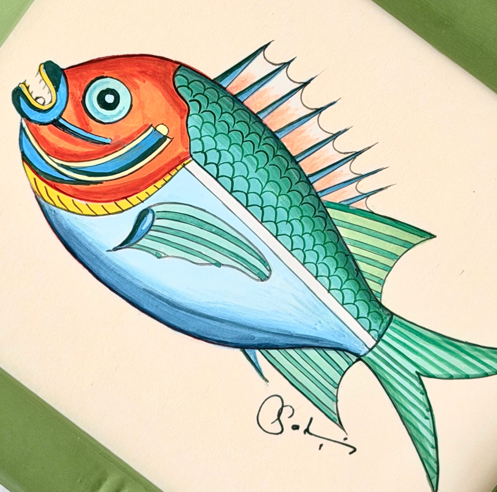Hand-Painted Fish Painting, Mango - Image 3