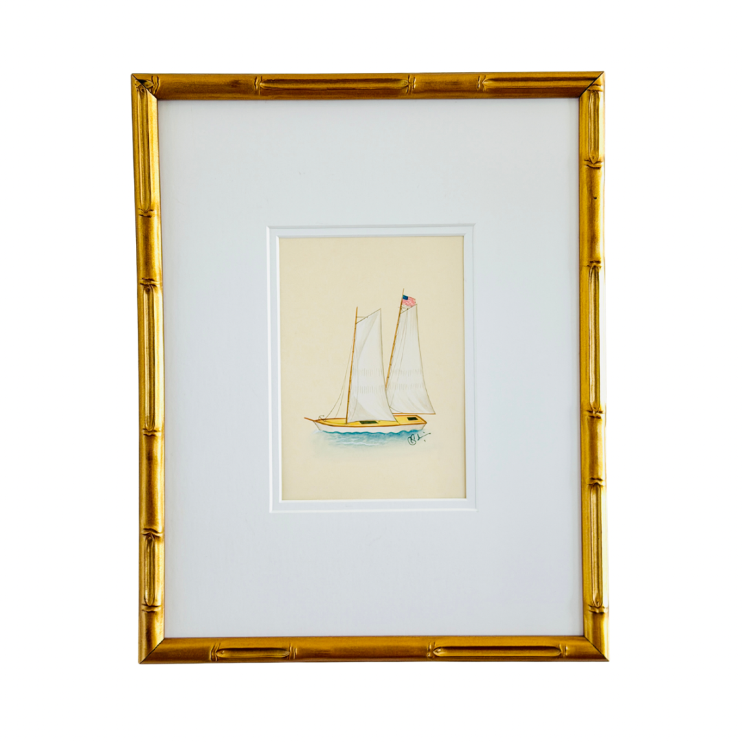 Hand-Painted Sailboat Painting, Sailing Free