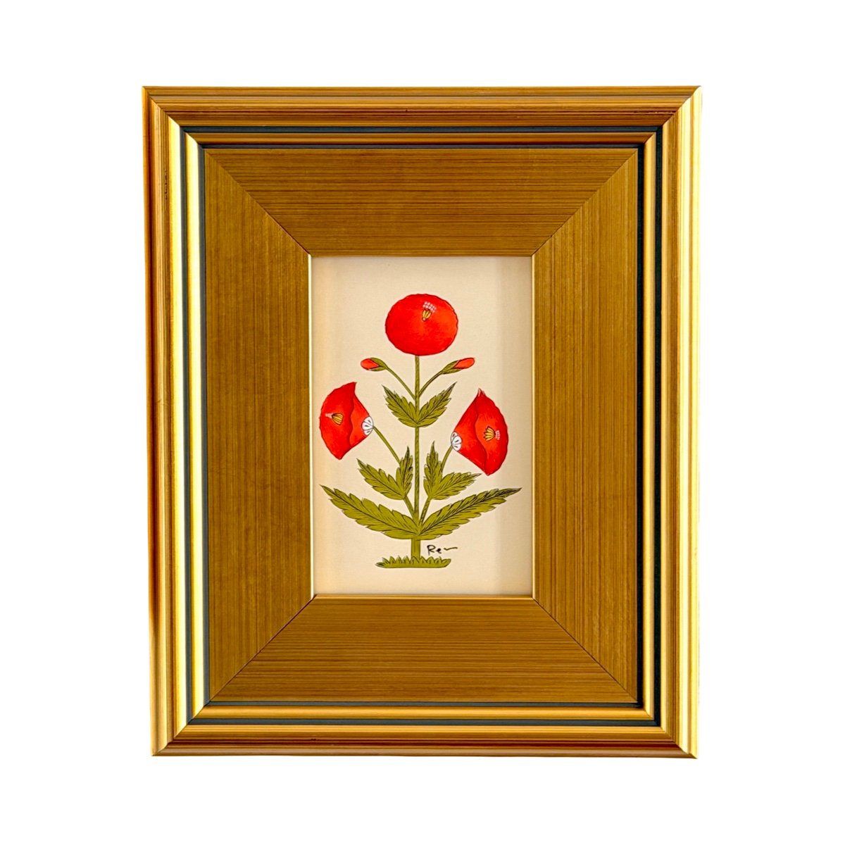 Hand-Painted Red Floral Motif Painting