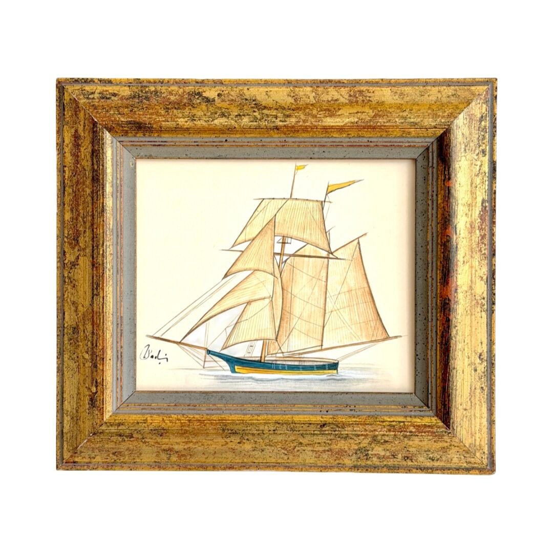 Hand-Painted Sailboat Painting, Sunlit space