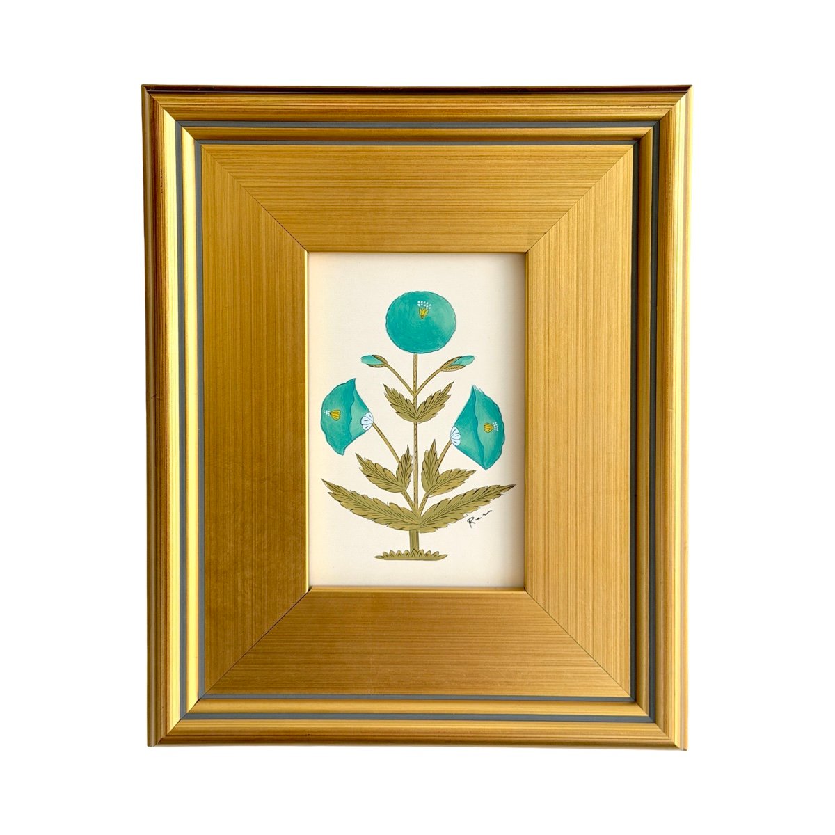 Hand-Painted Green Floral Motif Painting