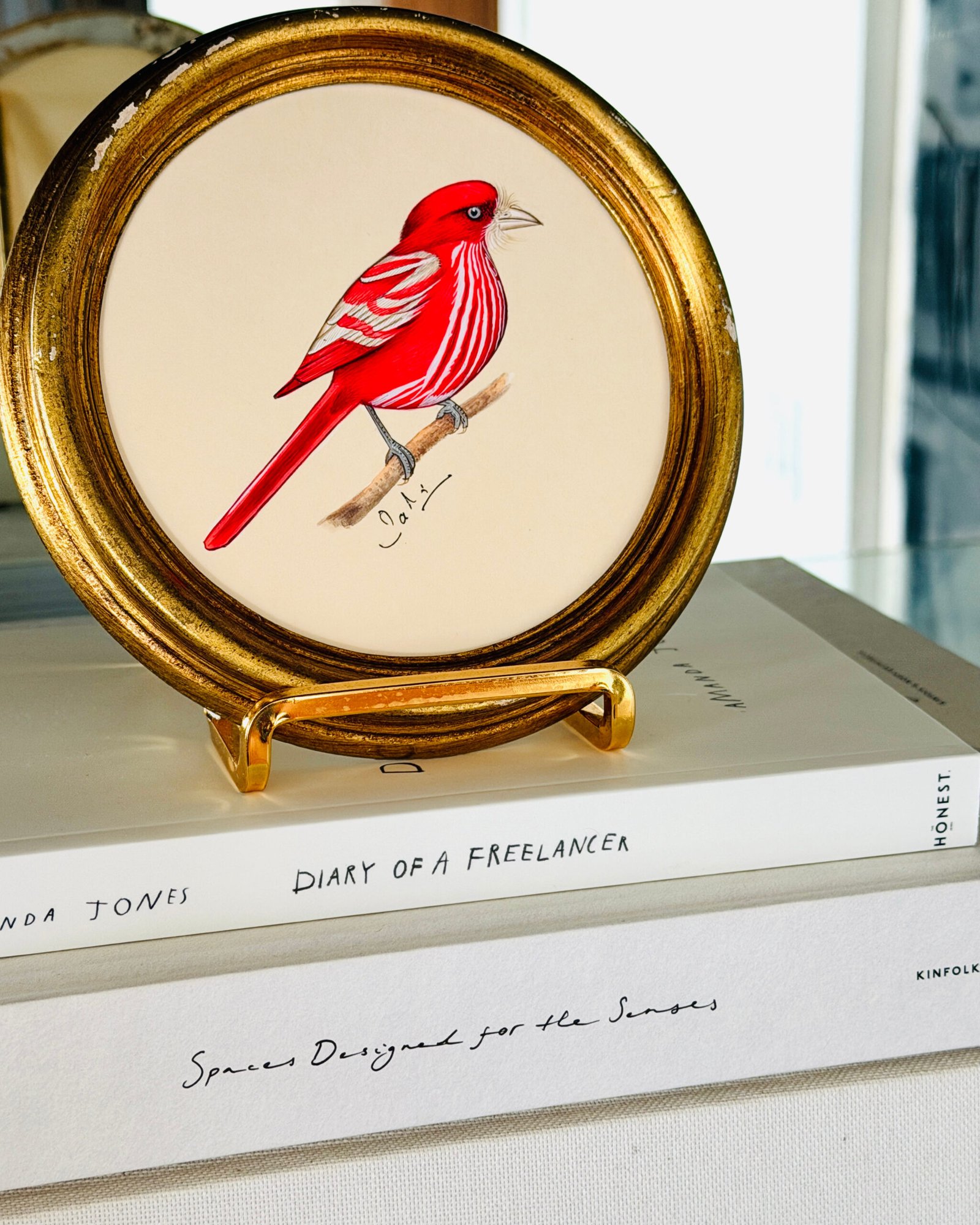 Hand-Painted Red Bird Painting, Poppy - Image 4