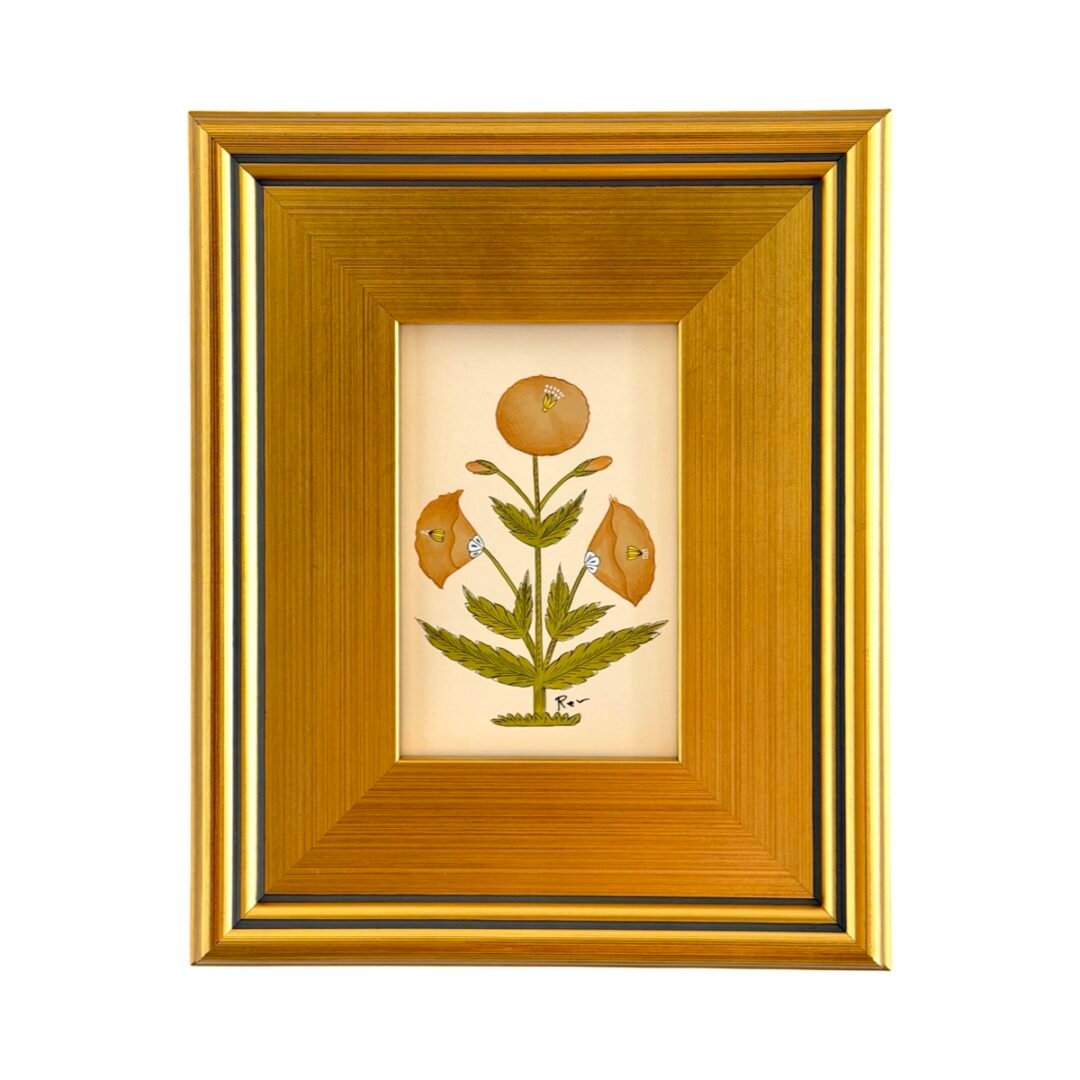 Hand-Painted Brown Floral Motif Painting