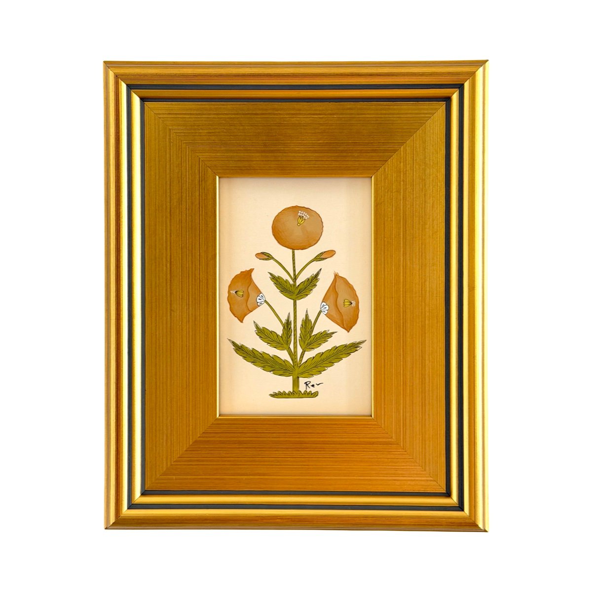 Hand-Painted Brown Floral Motif Painting