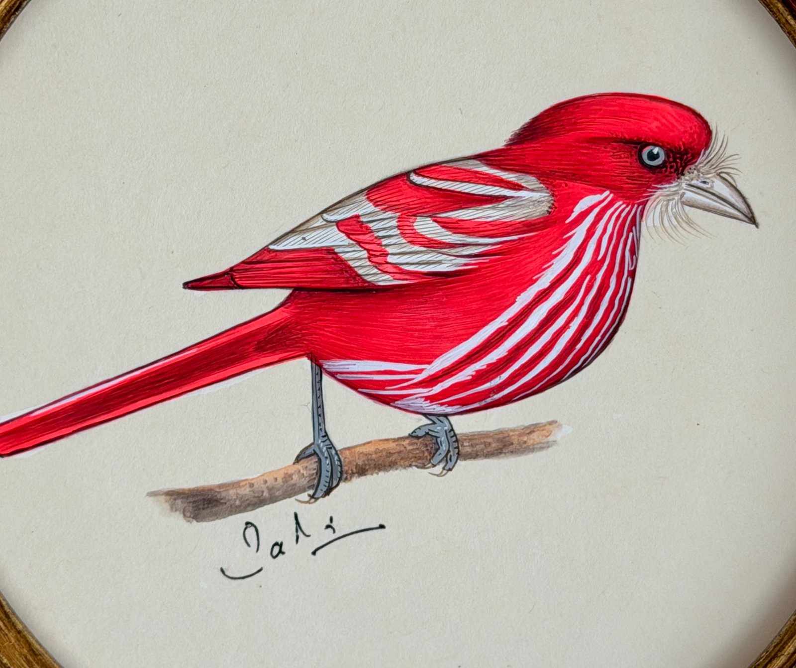 Hand-Painted Red Bird Painting, Poppy - Image 2