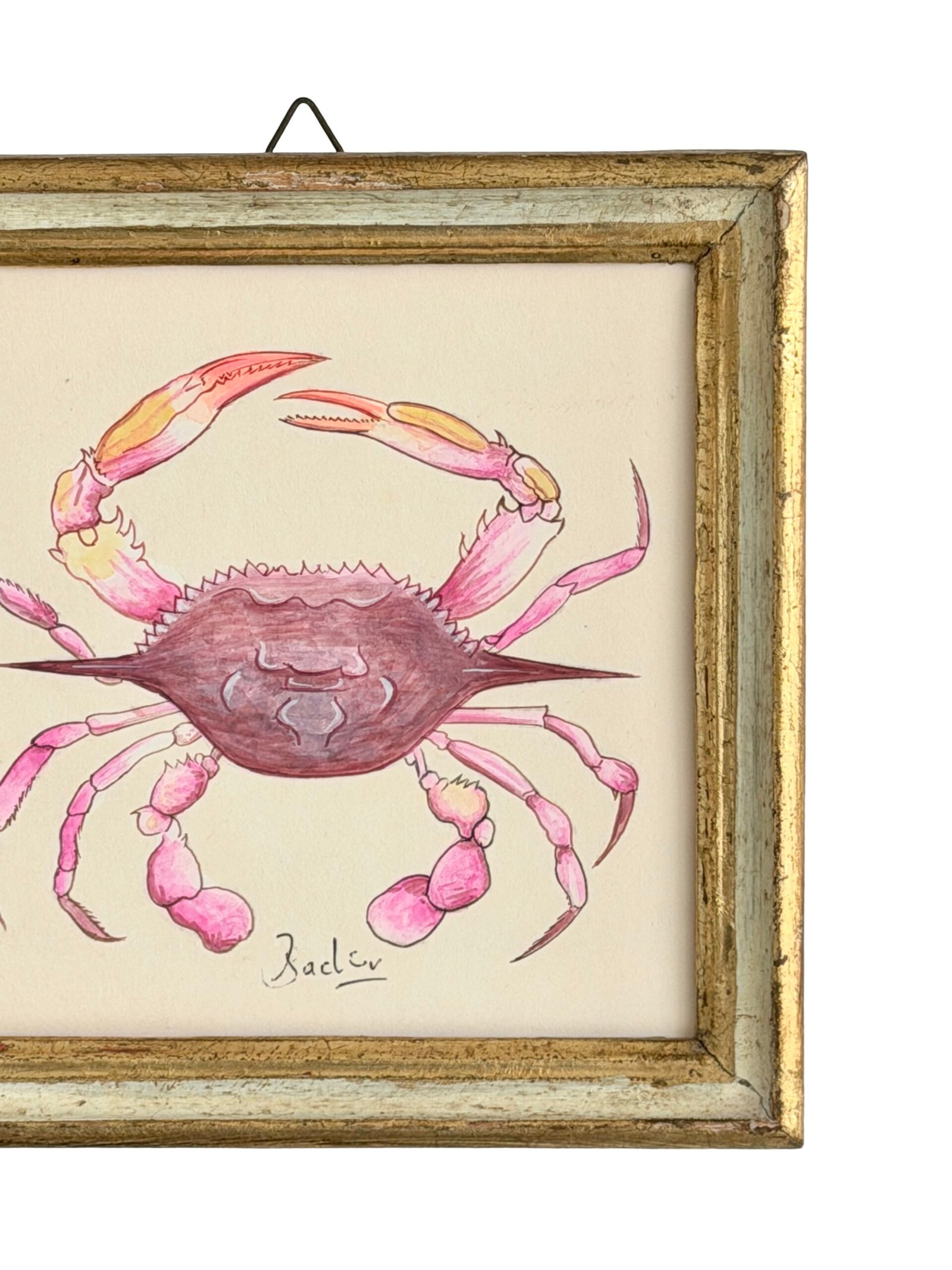 Hand-Painted Pink Crab Painting, Daphne - Image 3