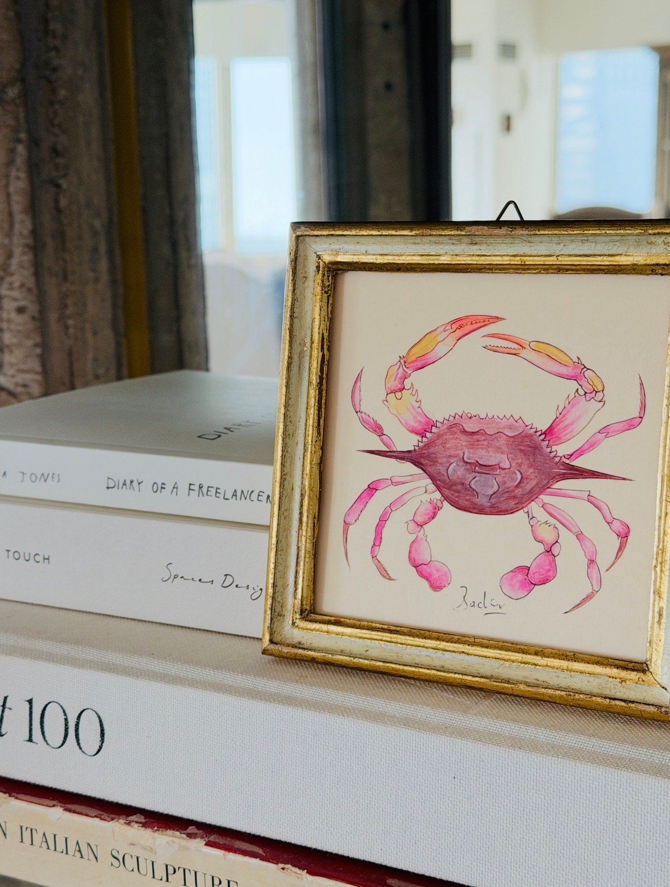 Hand-Painted Pink Crab Painting, Daphne - Image 4