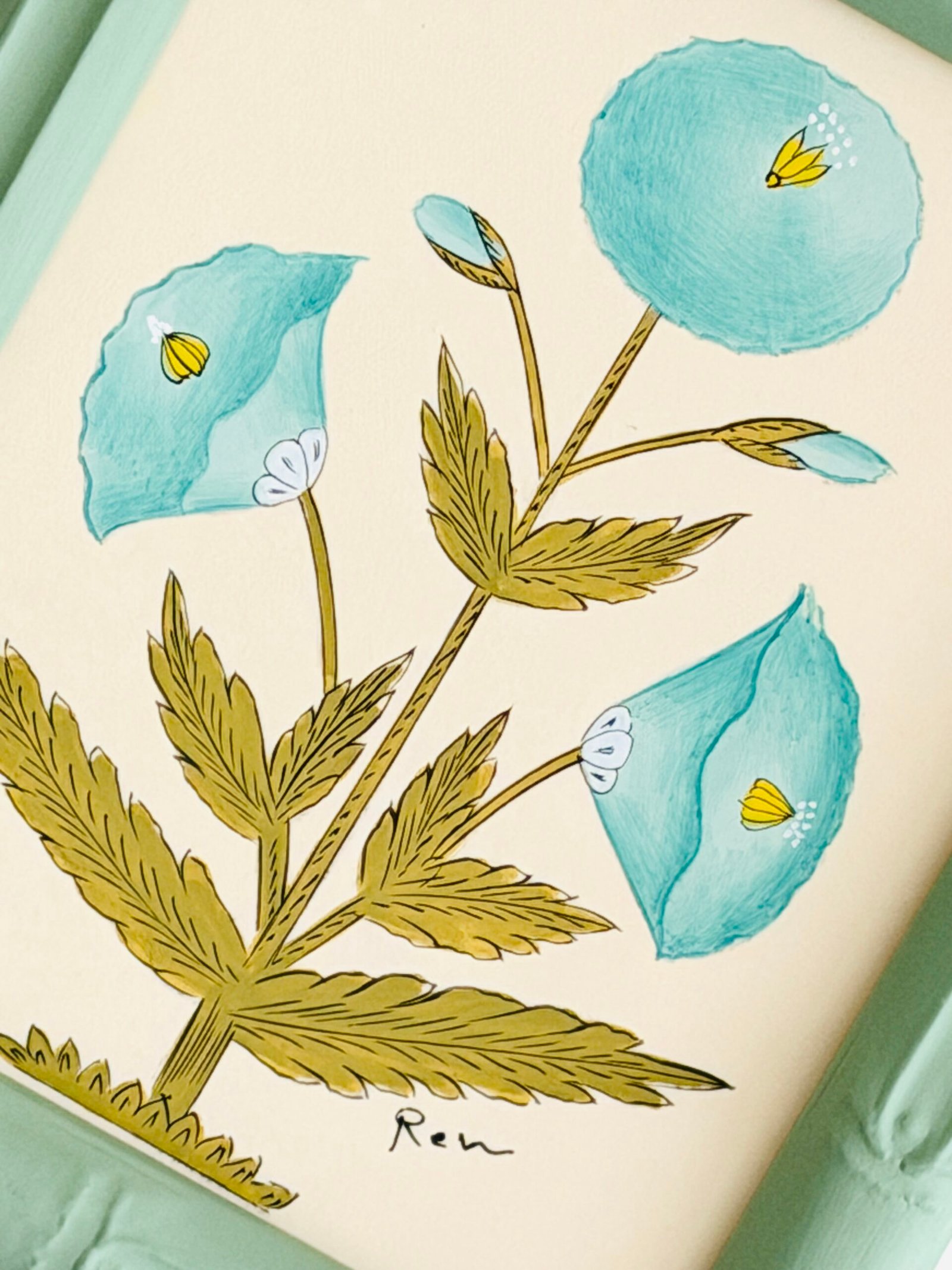 Hand-Painted Jaipur Blue Floral Motif Painting - Image 2