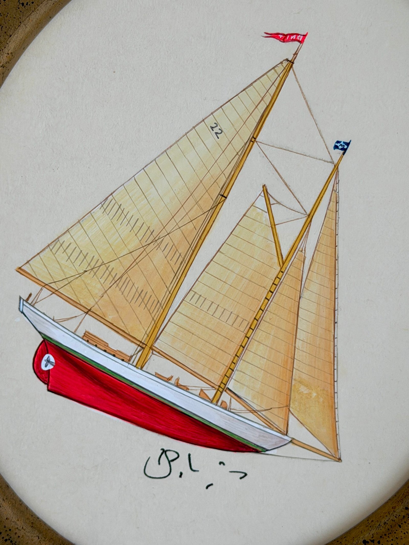 Hand-Painted Sailboat Painting, The Newport - Image 2