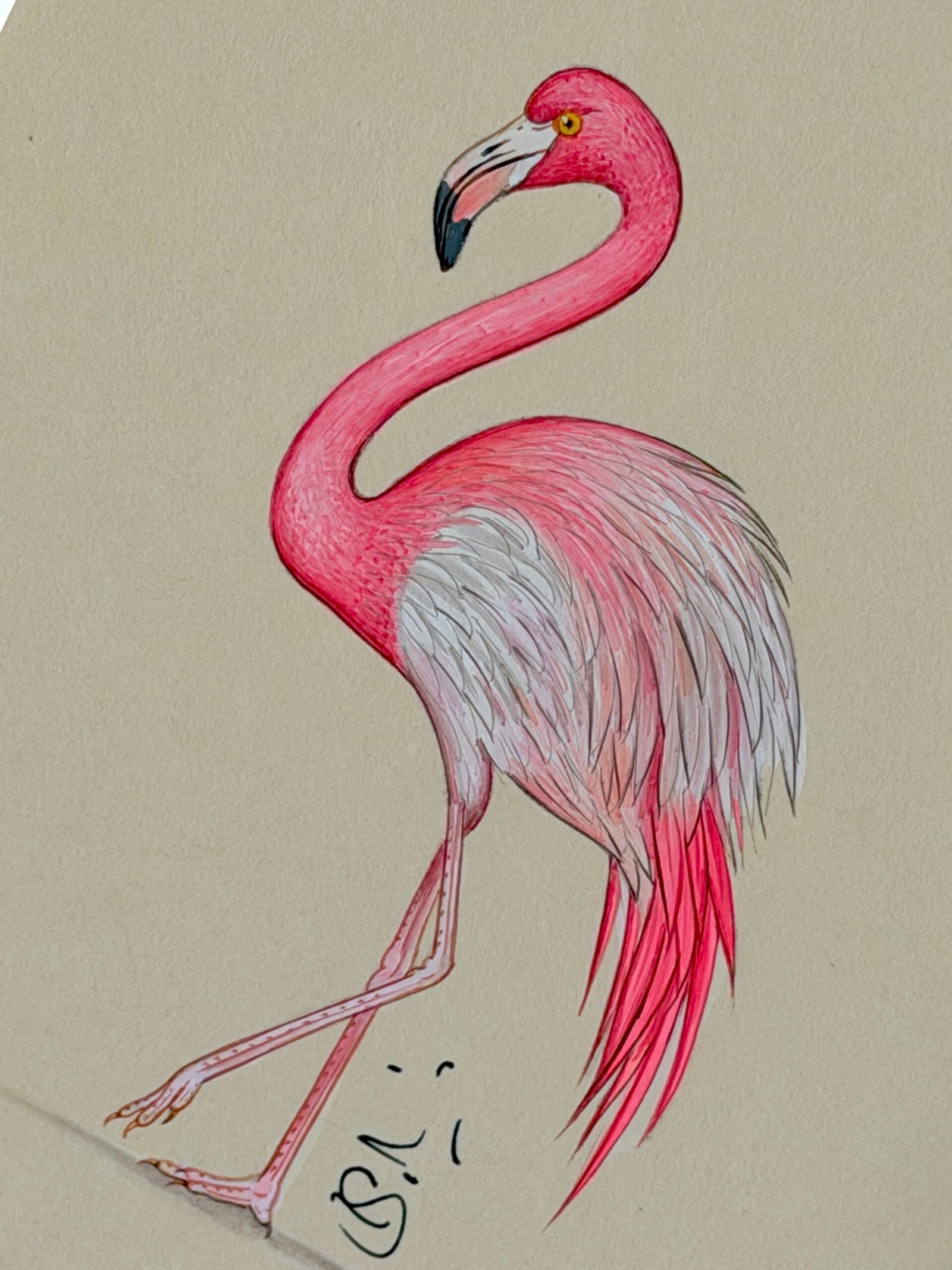 Hand-Painted Flamingo Painting, Fifi - Image 2
