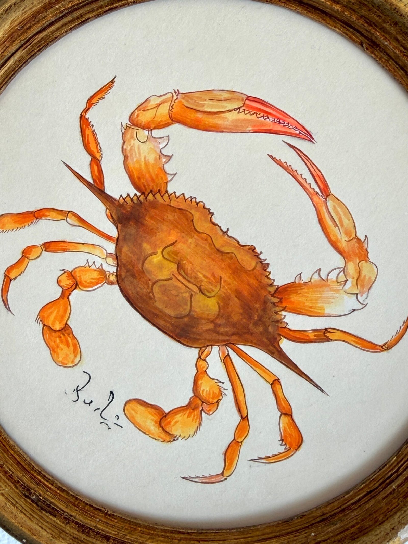 Hand-Painted Orange Crab Painting, Clementine - Image 2