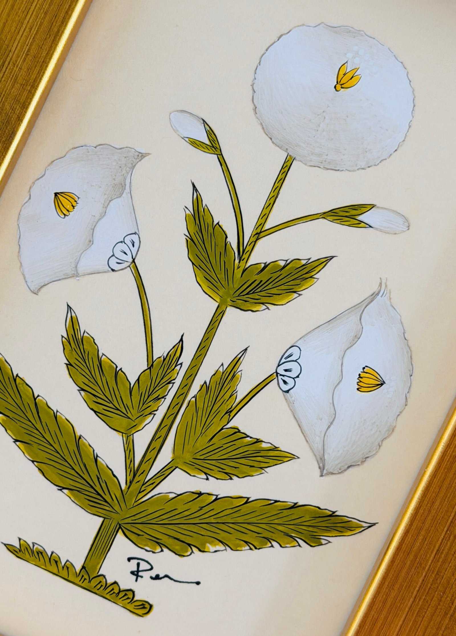 Hand-Painted White Floral Motif Painting - Image 2