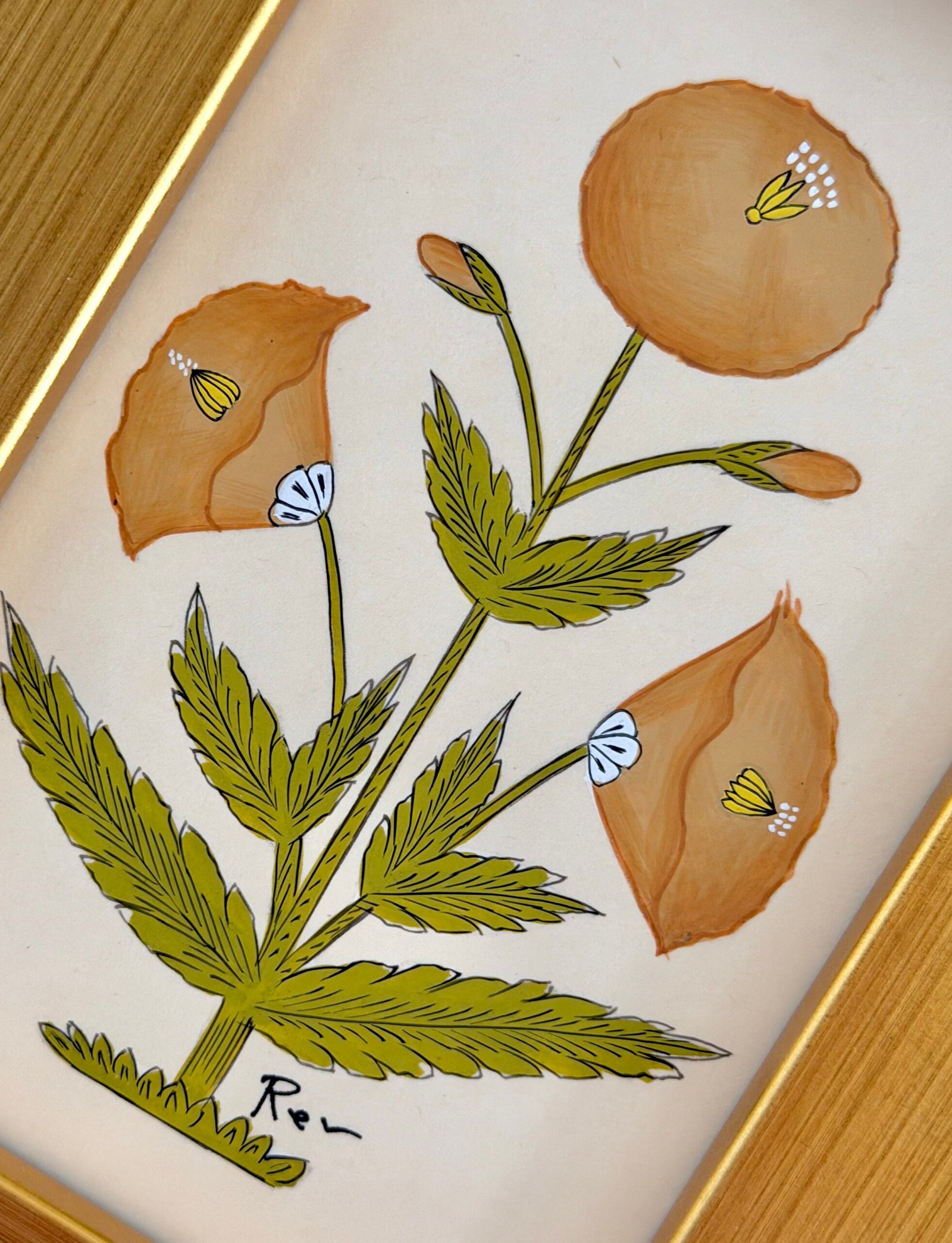 Hand-Painted Brown Floral Motif Painting - Image 2