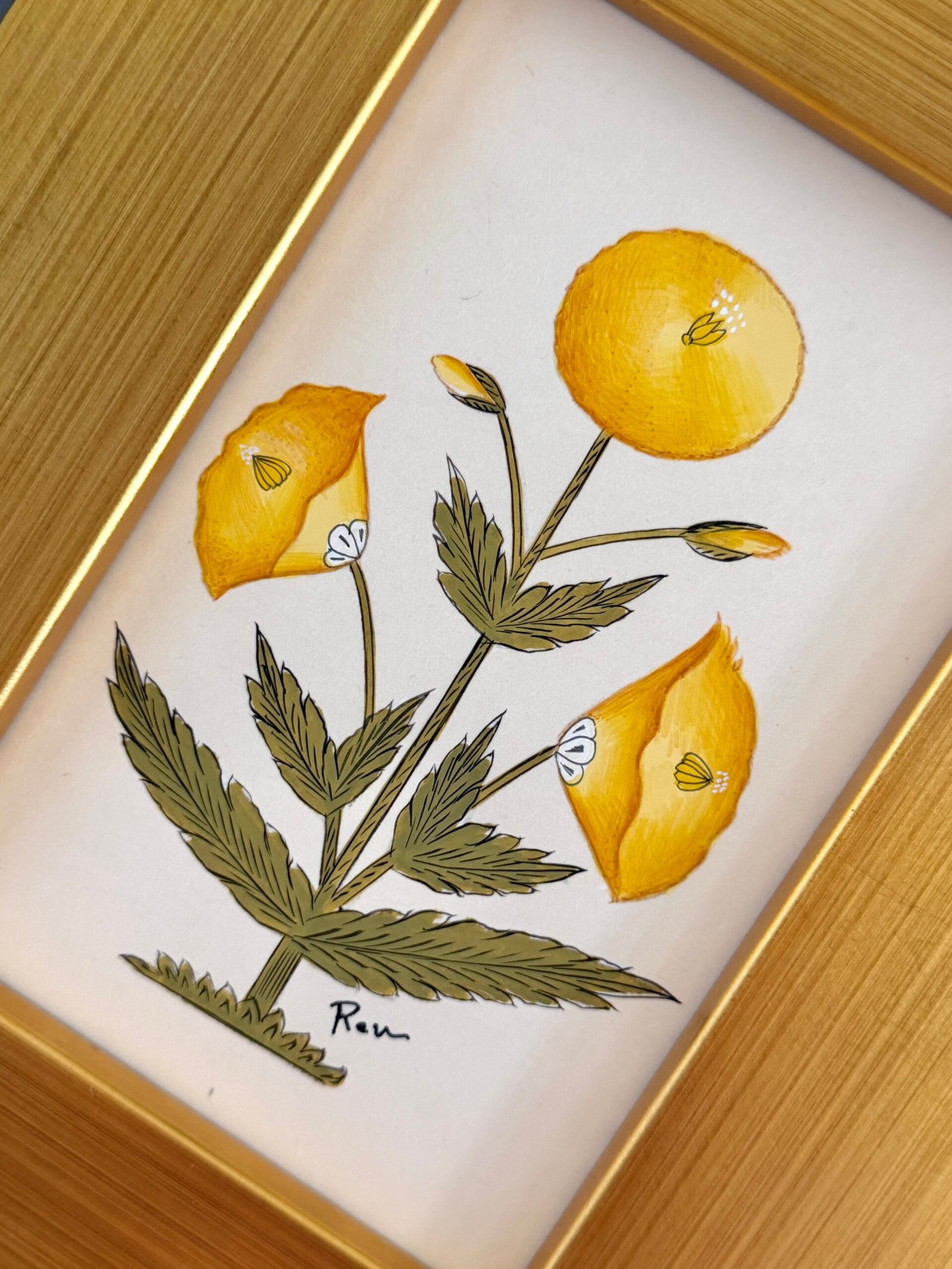 Hand-Painted Yellow Floral Motif Painting - Image 2