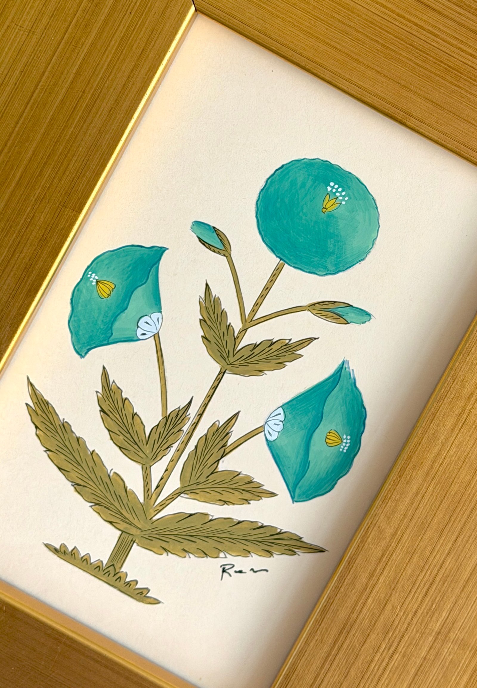 Hand-Painted Green Floral Motif Painting - Image 2