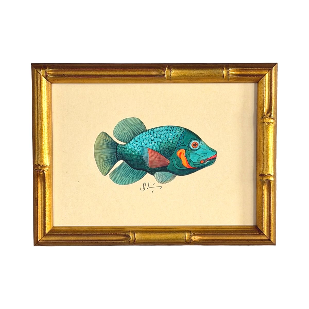 Hand-Painted Green Fish Painting, Tango