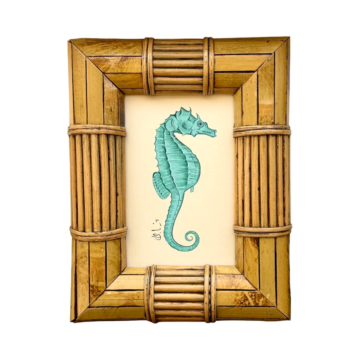 Hand-Painted Green Sea Horse Painting, Noodle