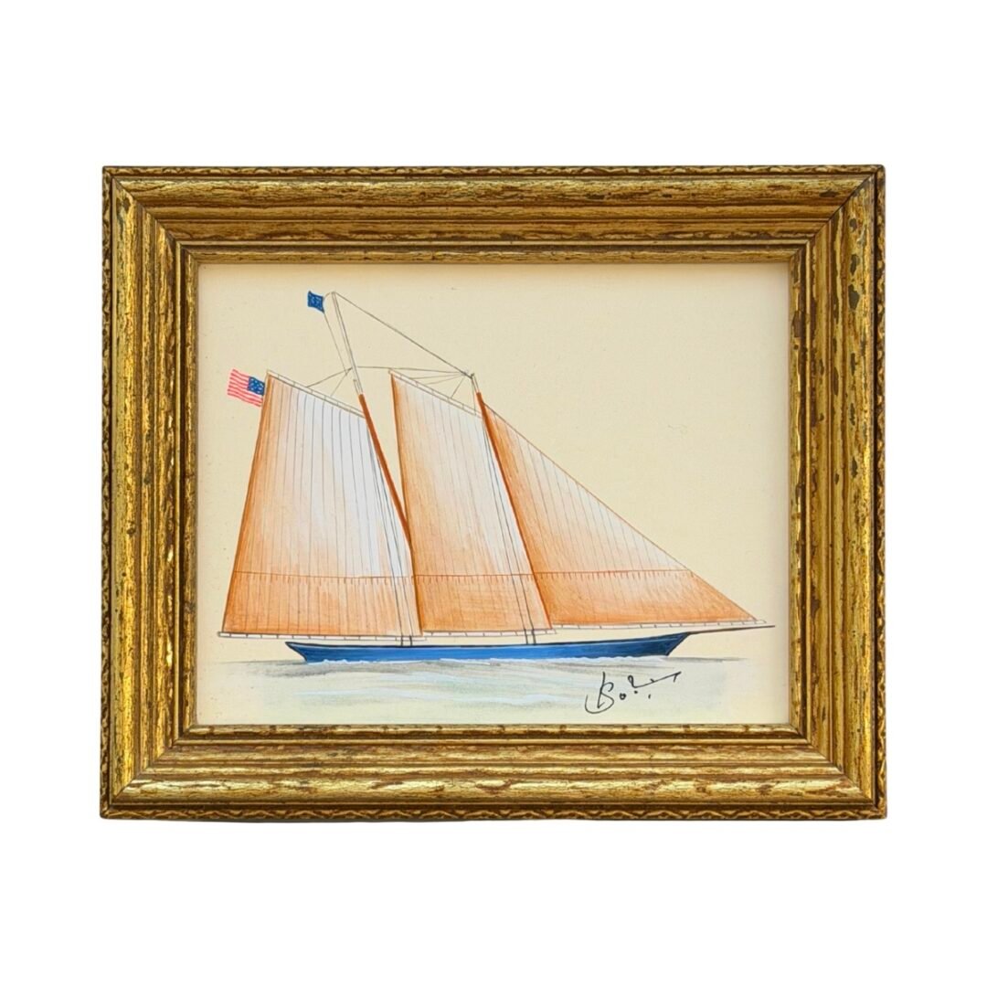 Hand-Painted Sailboat Painting, the Blue Hull
