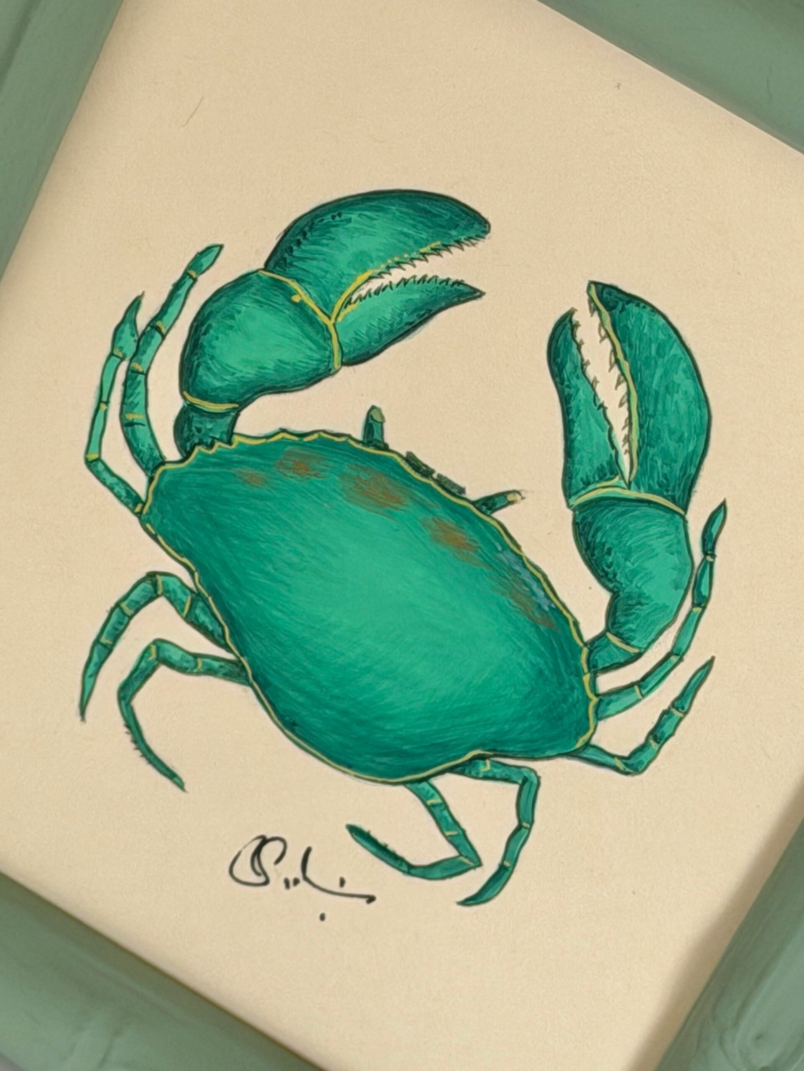 Hand-Painted Crab Painting, Kiwi - Image 2