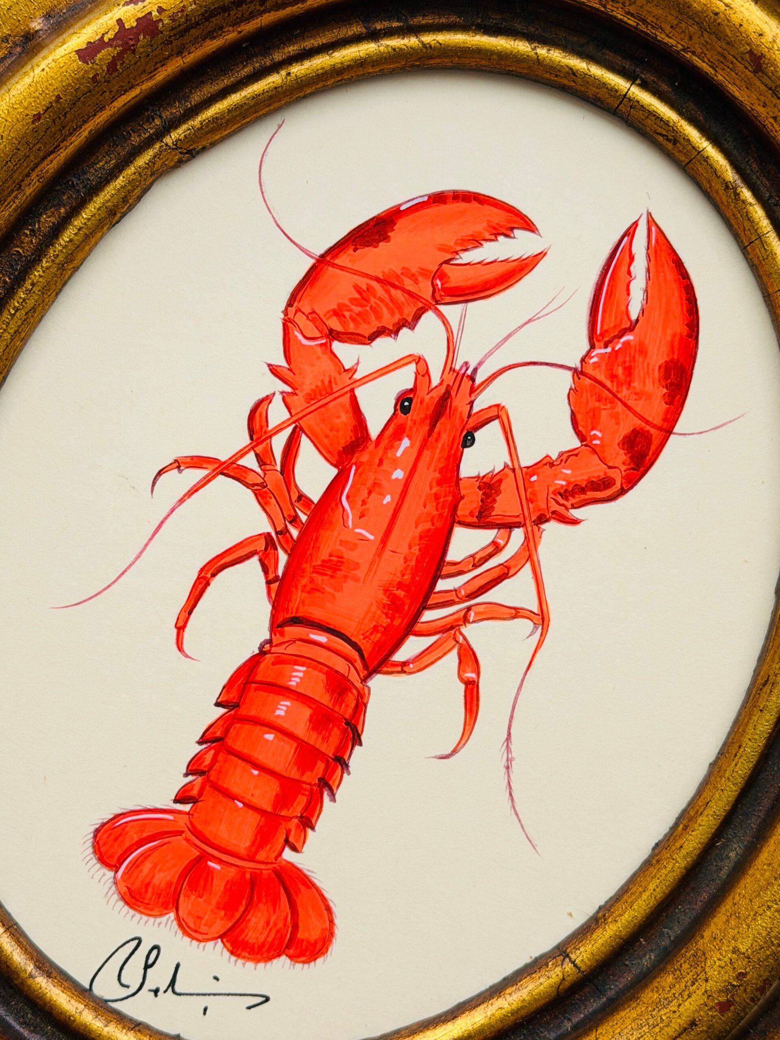 Hand-Painted Orange Lobster Painting, Ember - Image 2