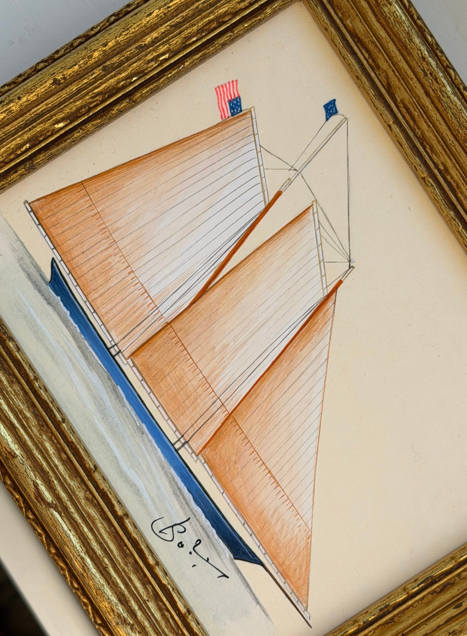 Hand-Painted Sailboat Painting, the Blue Hull - Image 2