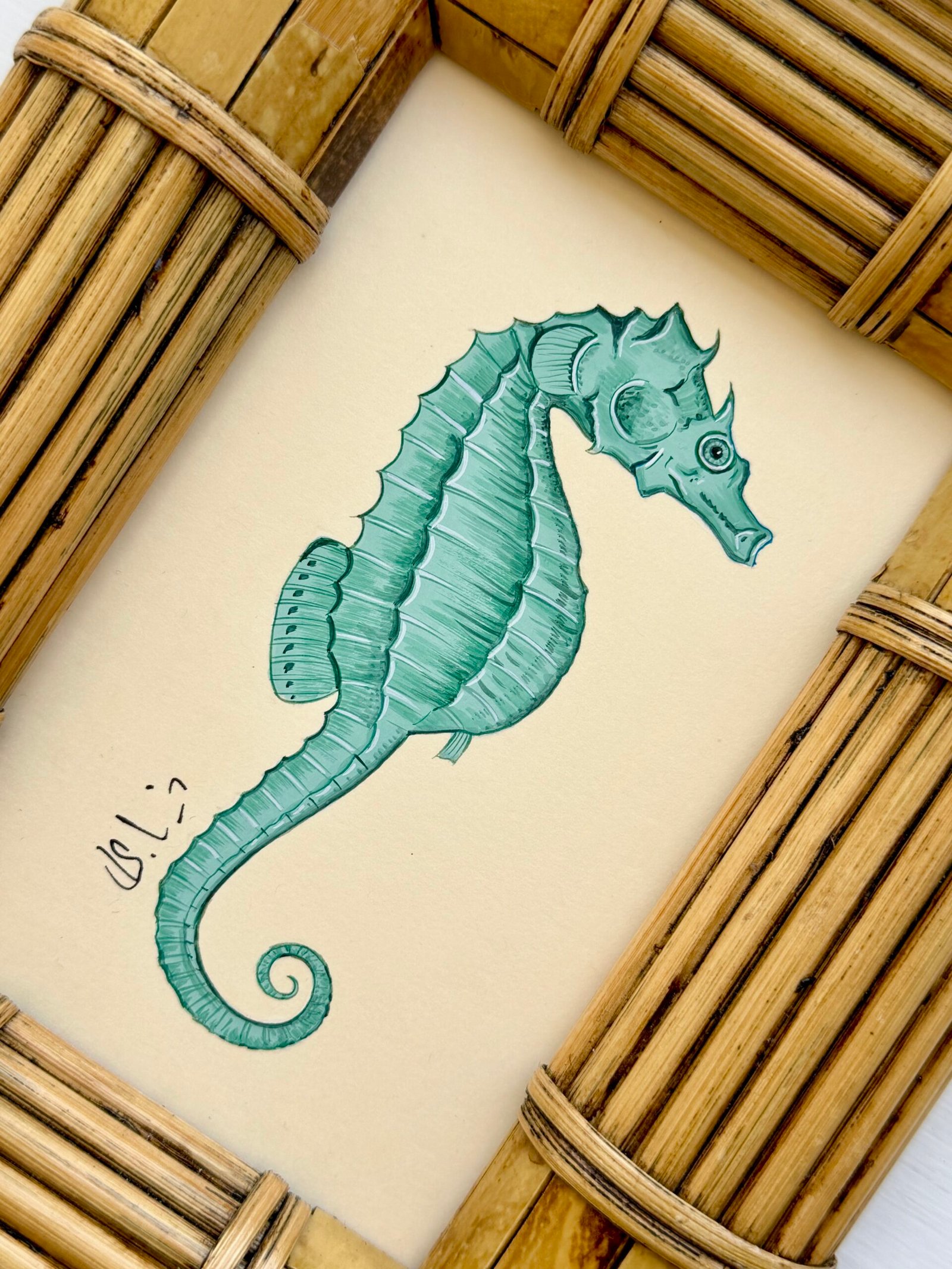 Hand-Painted Green Sea Horse Painting, Noodle - Image 2