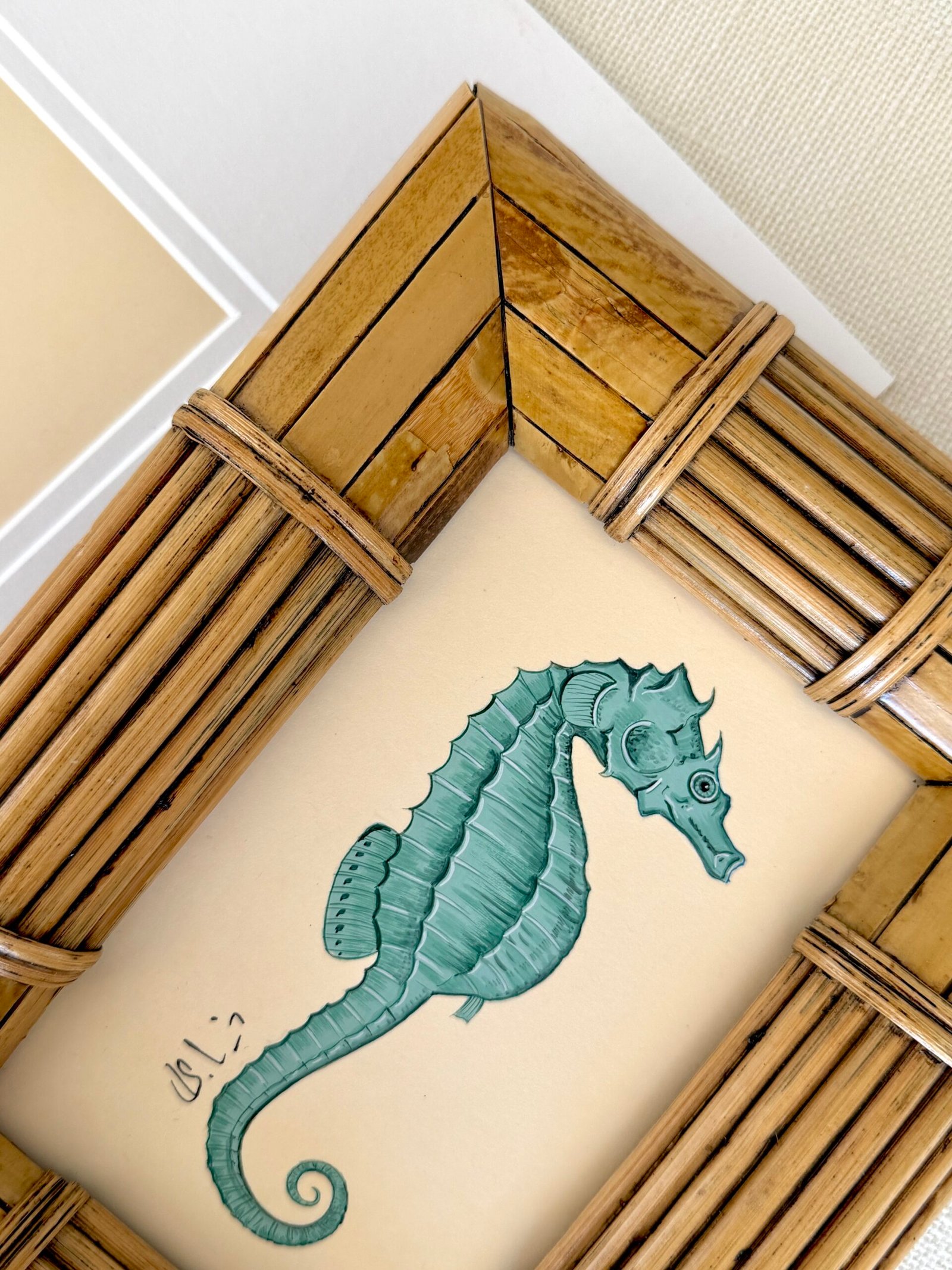 Hand-Painted Green Sea Horse Painting, Noodle - Image 3