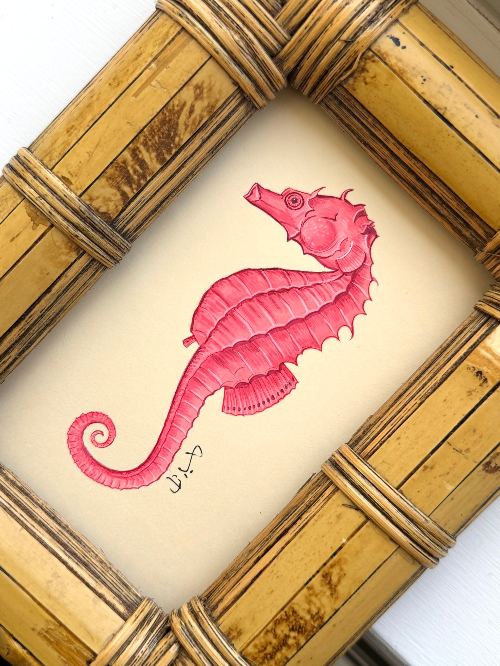 Hand-Painted Pink Sea Horse Painting, Poppy - Image 2