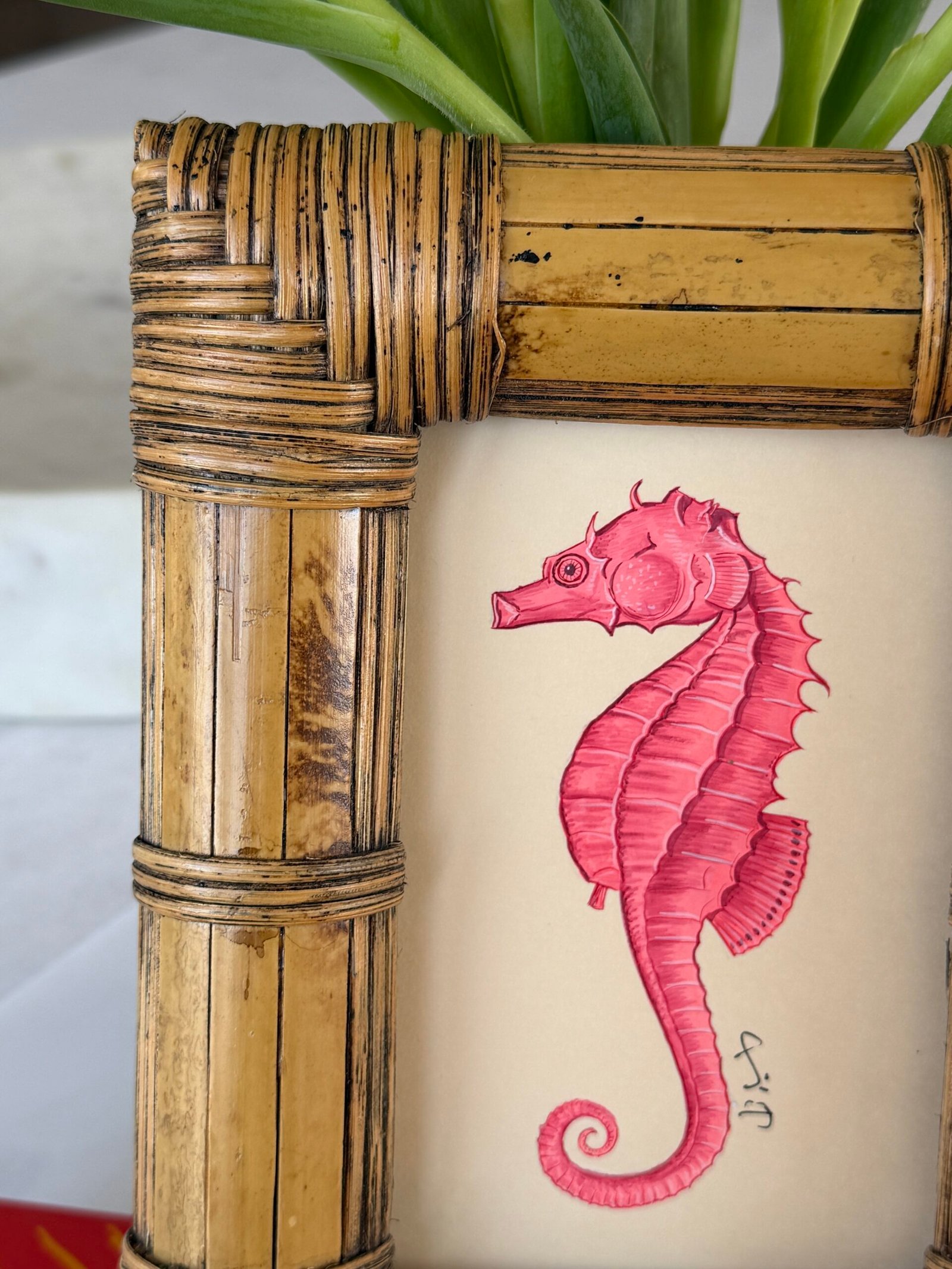 Hand-Painted Pink Sea Horse Painting, Poppy - Image 3