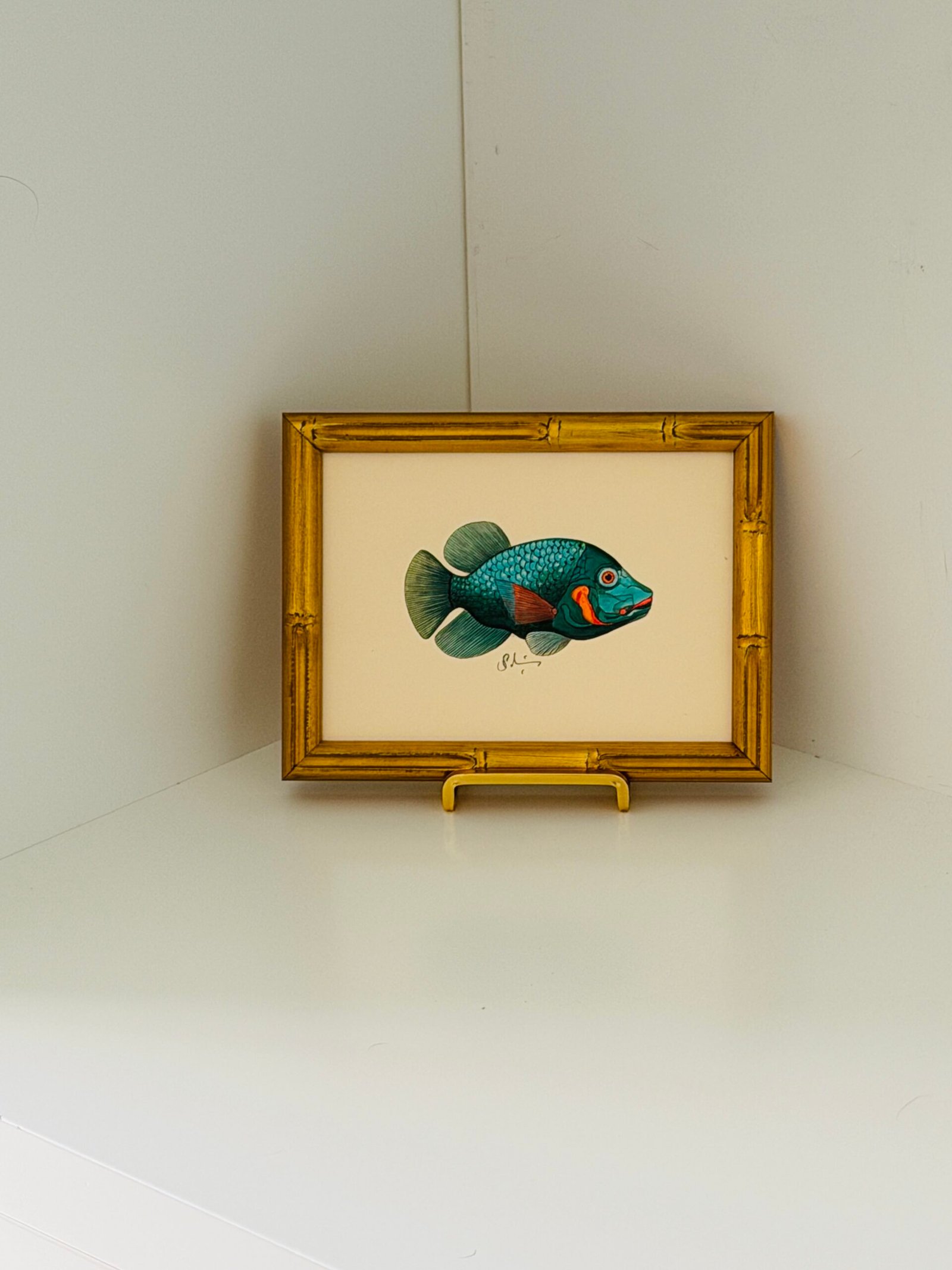 Hand-Painted Green Fish Painting, Tango - Image 3